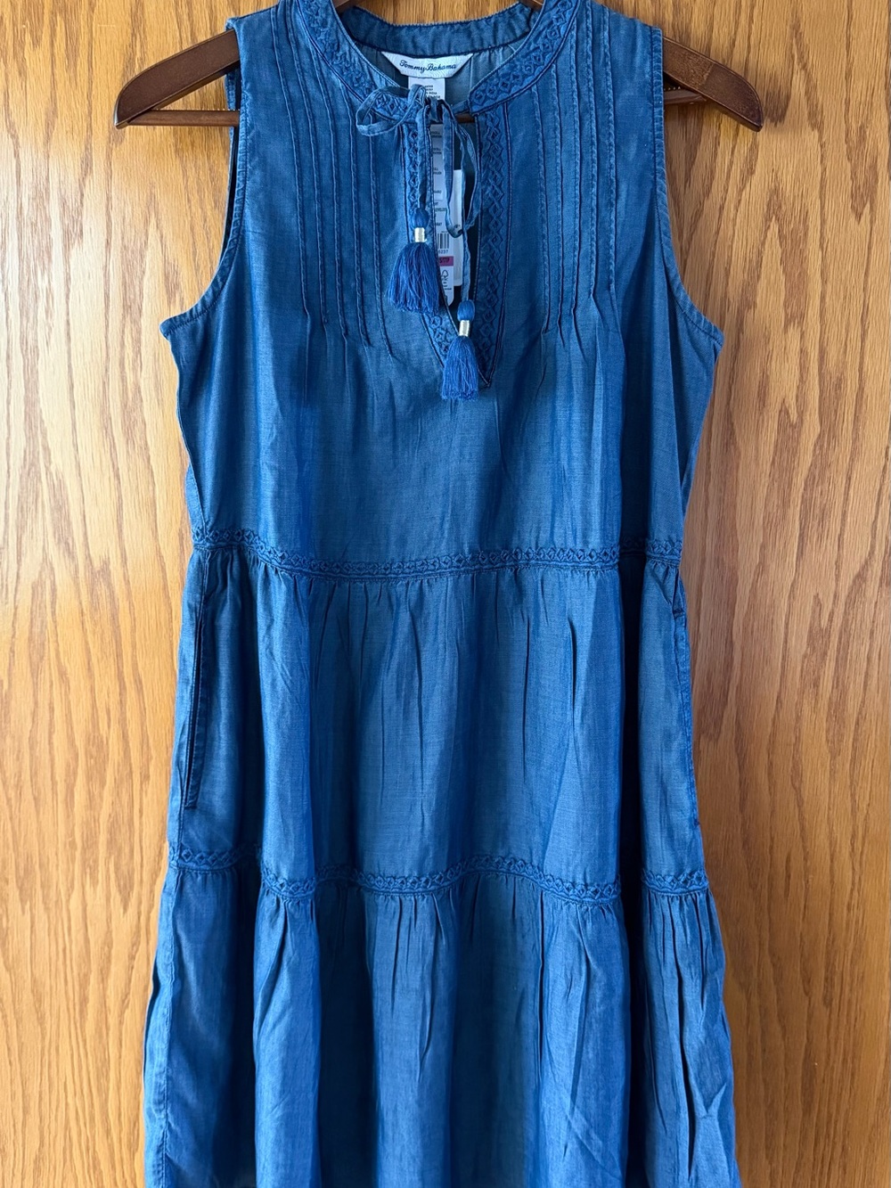 Tommy Bahama Indigo Blue Sleeveless Tiered Midi Dress